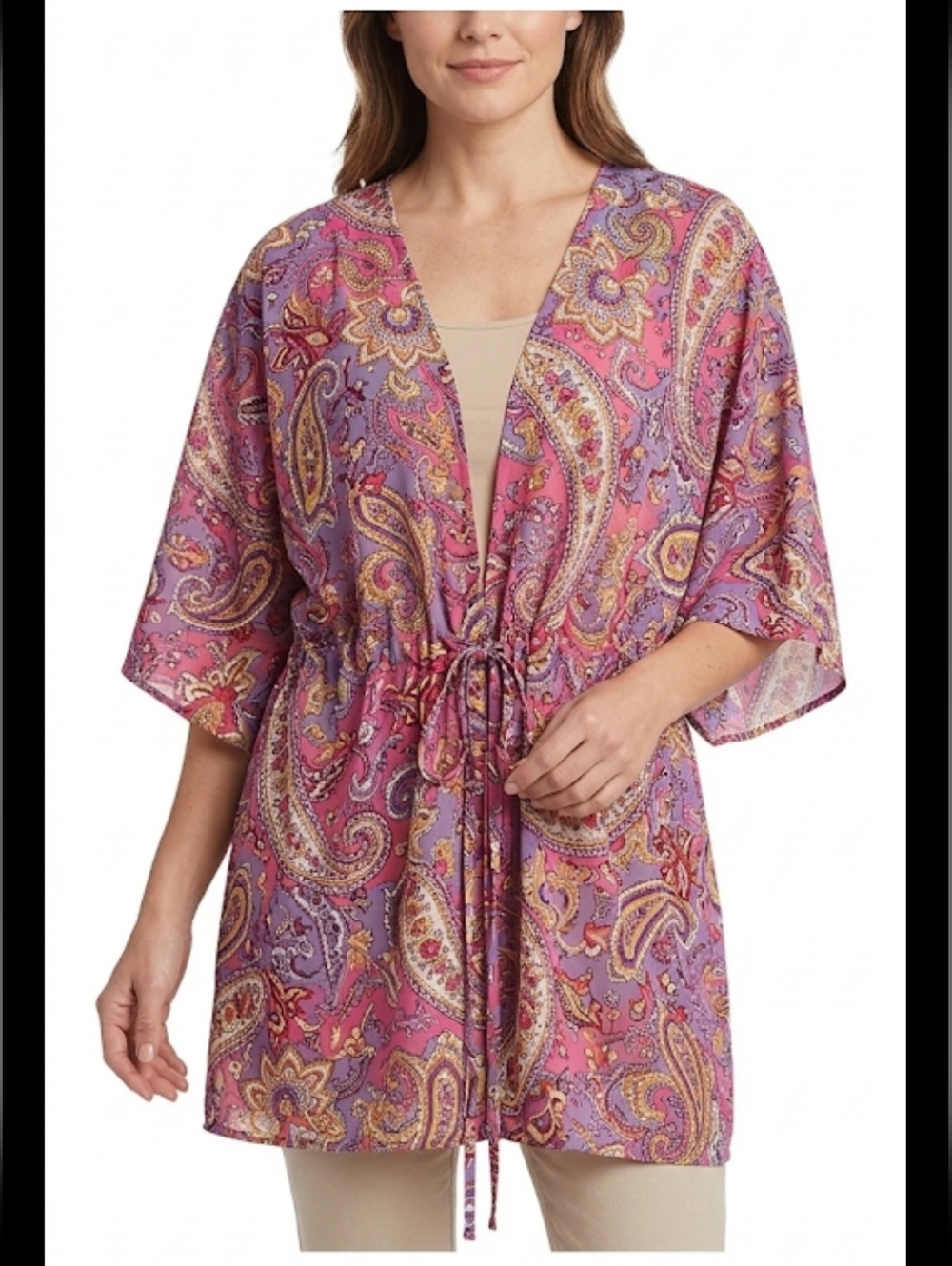 Chaps Women  Colorfull Print Blouse, Short Sleeve,Size 3X  With Drawstring